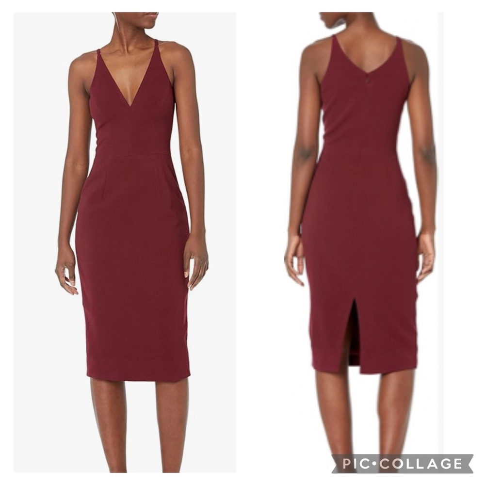 🎀Dress the Population Womens Lyla Plunging Sleeveless Fitted Midi Sheath…